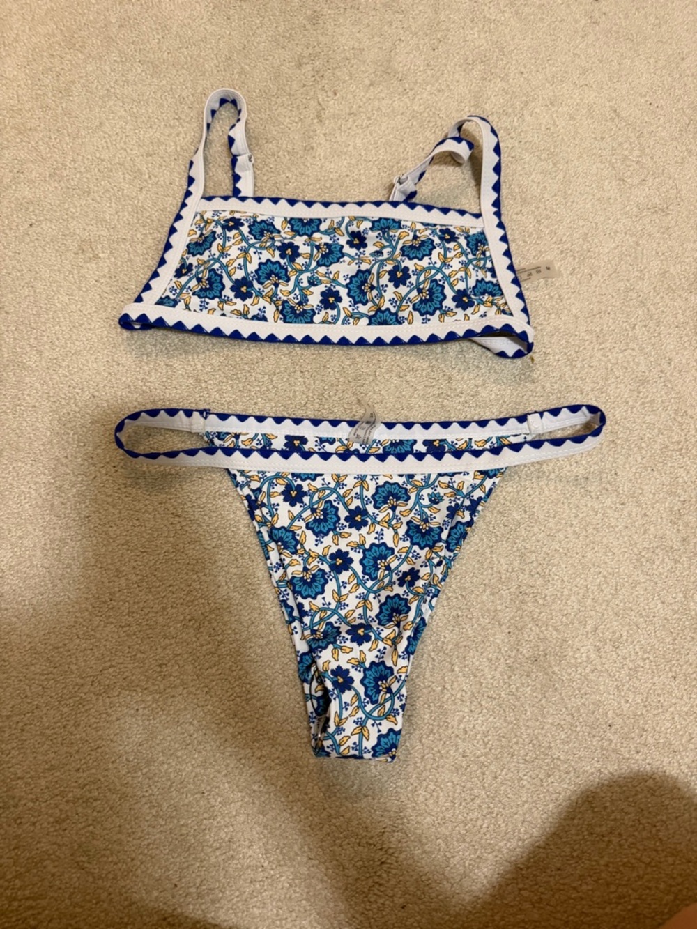 Woman’s Blue Floral Two-Piece Bikini with Trim